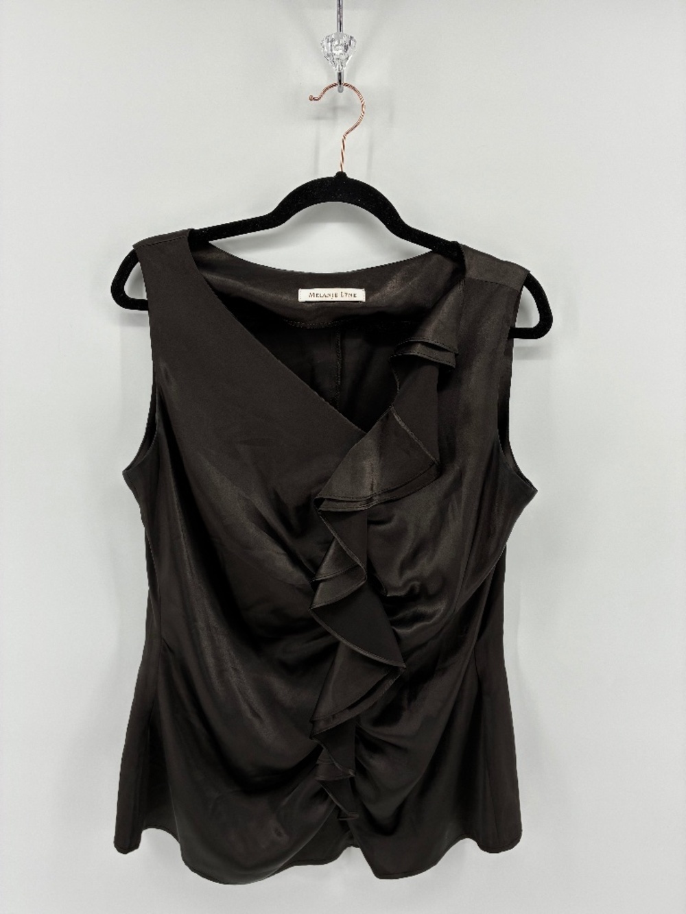 Black Ruched Asymmetrical Sleeveless Blouse